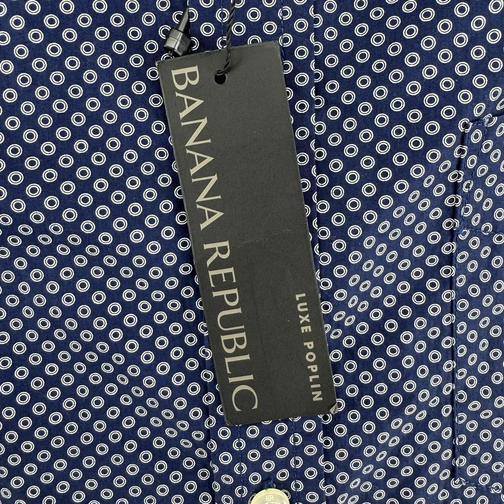 Banana Republic Luxe Poplin Untucked Slim Fit Button Up Shirt Mens Large Blue